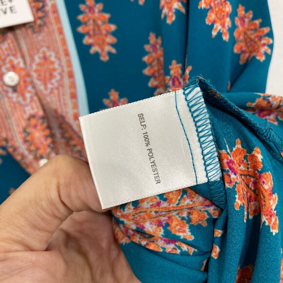 New Rose & Olive Large Blue Orange Boho Print Soft Flowy Long Sleeve Button Up - Picture 9 of 12